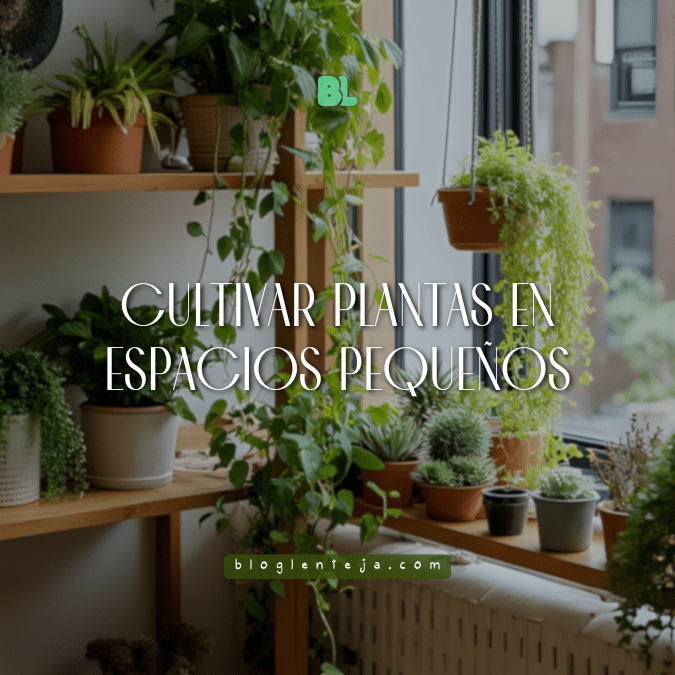 Jardín en espacios pequeños con plantas aromáticas y suculentas en repisas de madera.