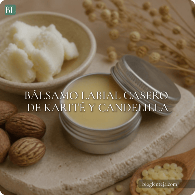 Bálsamo labial casero con manteca de karité, jojoba y cera de candelilla.