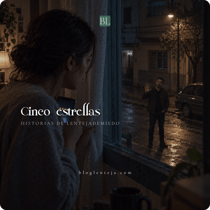 Renata observa desde su ventana al hombre que la persigue para obligarla a cambiar una reseña.