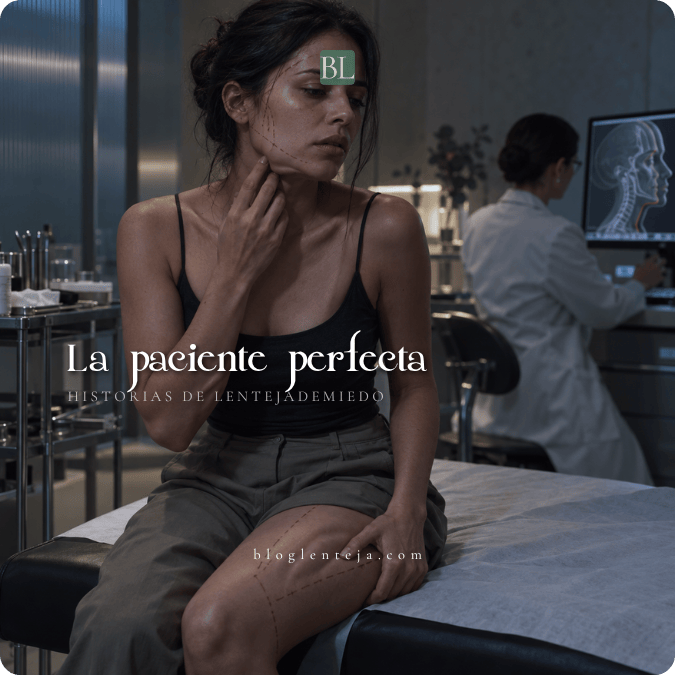 Mujer joven en una clínica estética antes de someterse a un procedimiento para alcanzar el cuerpo perfecto
